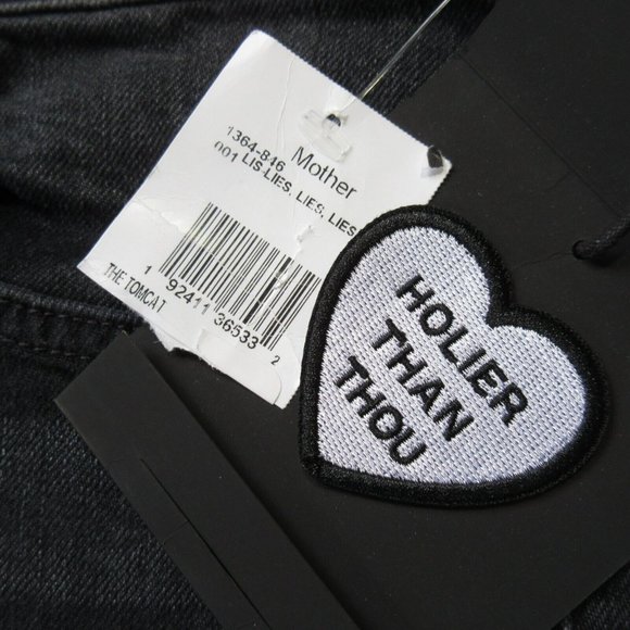 NWT Mother Superior Tomcat in Lies, Lies, Lies Black High Rise Crop Jeans 32 - Picture 4 of 10